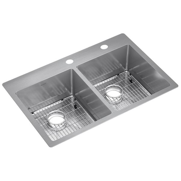 Elkay Crosstown 18 Gauge Stainless Steel 33" x 22" x 9" FR2-Hole Equal Double Bowl Dual Mount Sink Kit ECTSR33229TBGFR2 - main